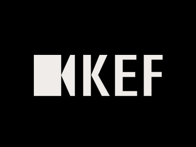 White KEF logo on a black background