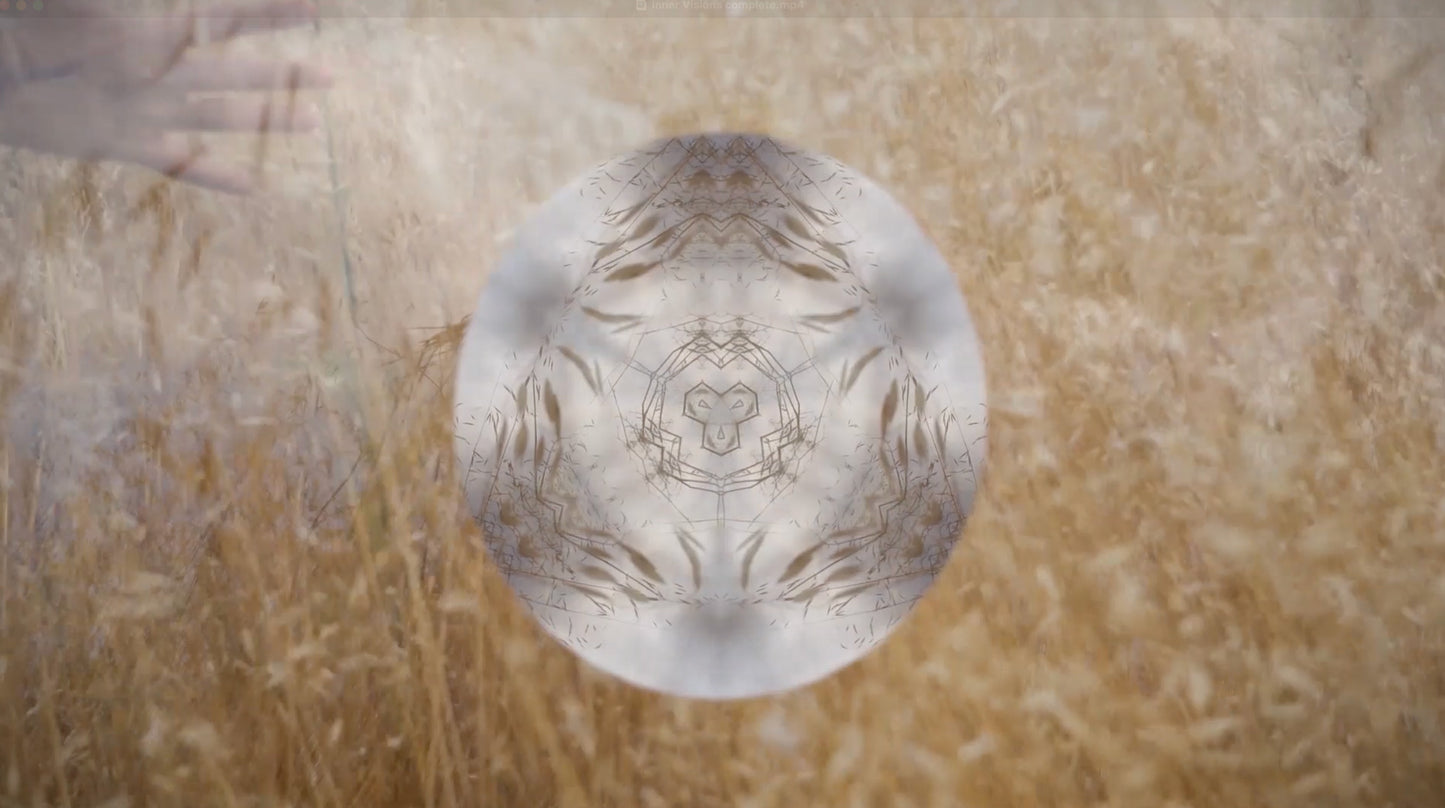 Decorative circular design with interlocking hands on a textured beige background