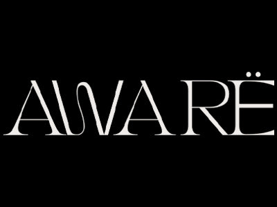 White 'aware' logo on a black background