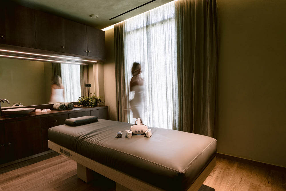 VR headset on a spa bed